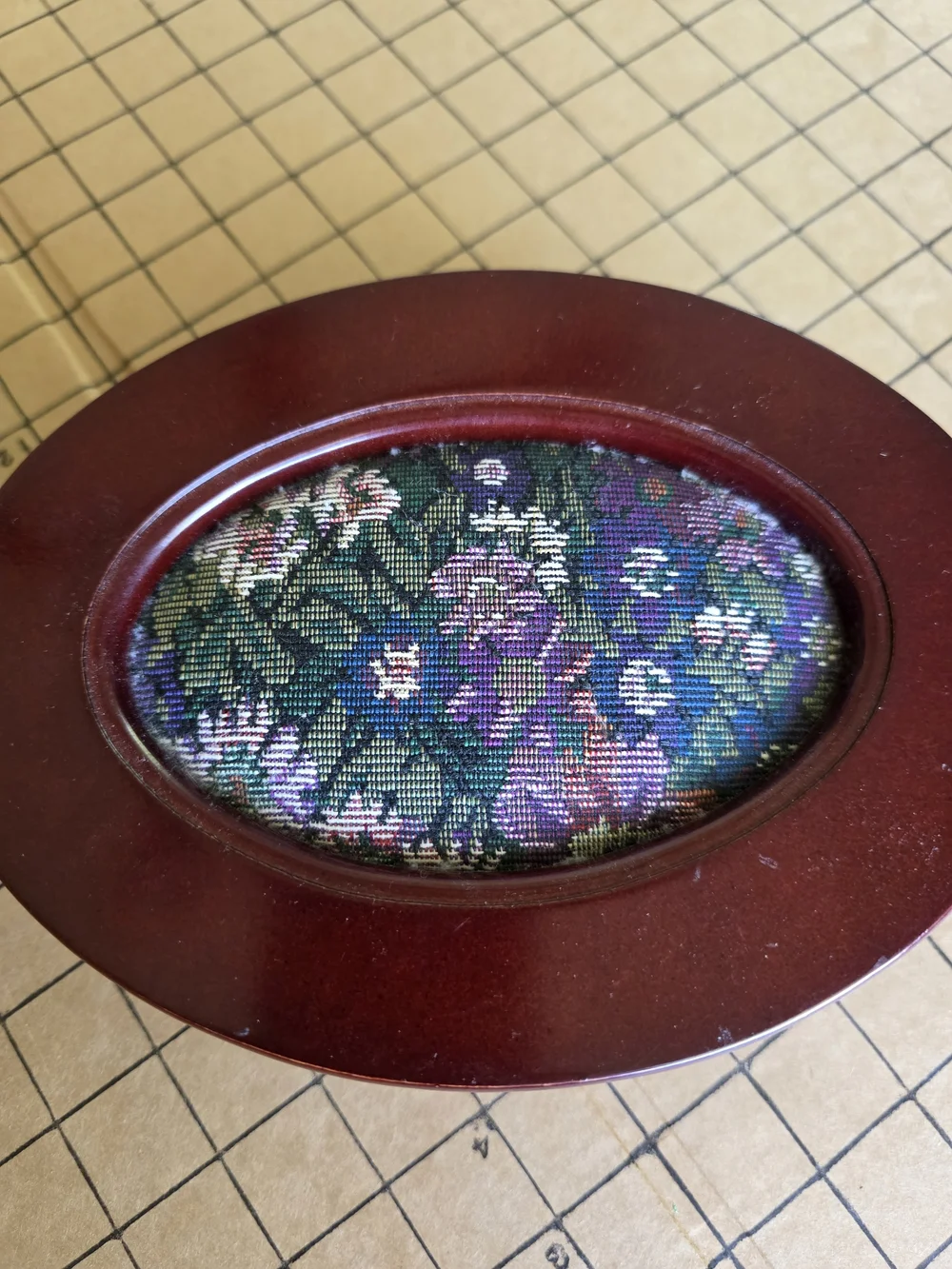 Vintage Floral Embroidered Wooden Jewelry 2 Box Set  Velvet Lined Needlepoint